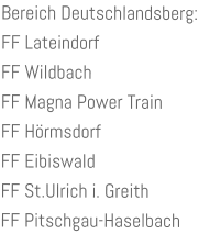 Bereich Deutschlandsberg:FF LateindorfFF WildbachFF Magna Power TrainFF HörmsdorfFF EibiswaldFF St.Ulrich i. Greith FF Pitschgau-Haselbach