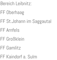 Bereich Leibnitz:FF OberhaagFF St.Johann im SaggautalFF ArnfelsFF GroßkleinFF Gamlitz  FF Kaindorf a. Sulm